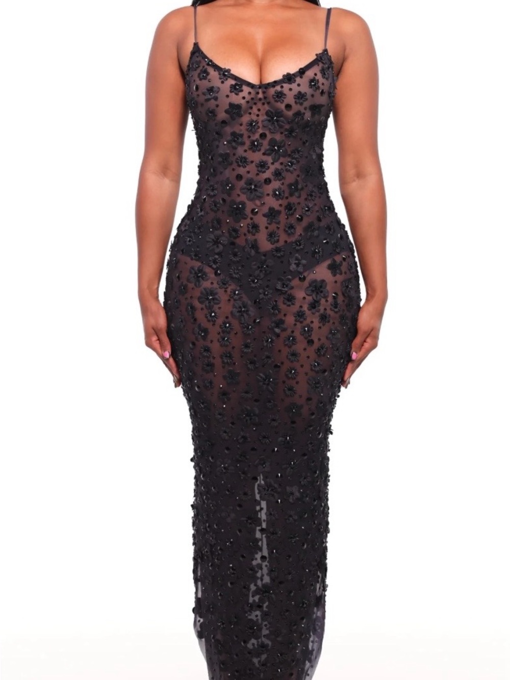 Elegant Black Strapless Illusion Beaded Evening Dress